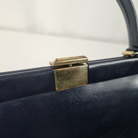 1950s Theodor California Blue Patent Leather Top Handle Handbag Clutch Retro - Picture 12 of 13